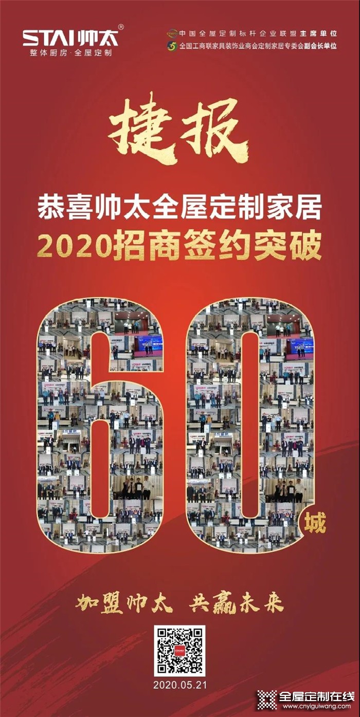 捷報！突破60城！2020年帥太品牌招商再續(xù)輝煌！