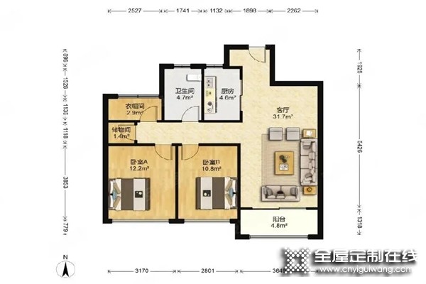 客來福全屋定制|90㎡現(xiàn)代極簡兩居室