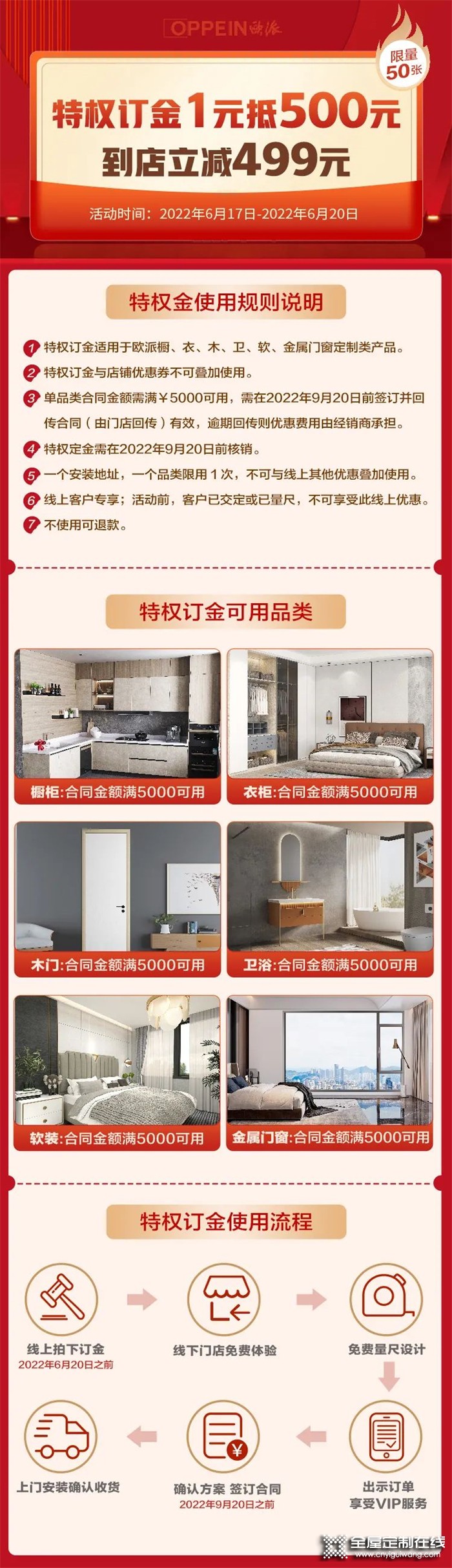 歐派家居全屋定制618福利 | 1元搶500元特權(quán)訂金，到店立減499元！