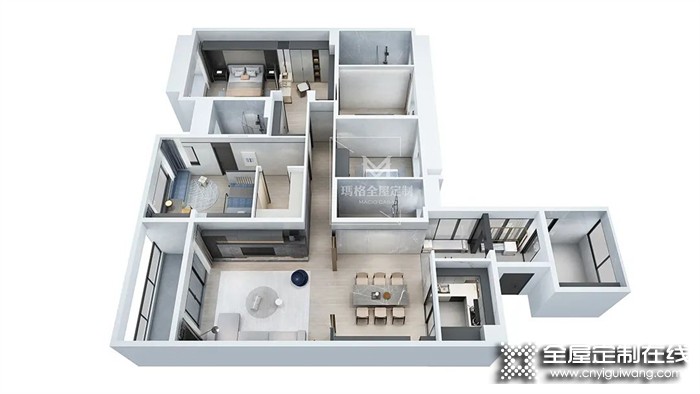 瑪格全屋定制218㎡簡約四居室，全屋大面積巖板做墻，新穎獨(dú)特，輕奢高雅~